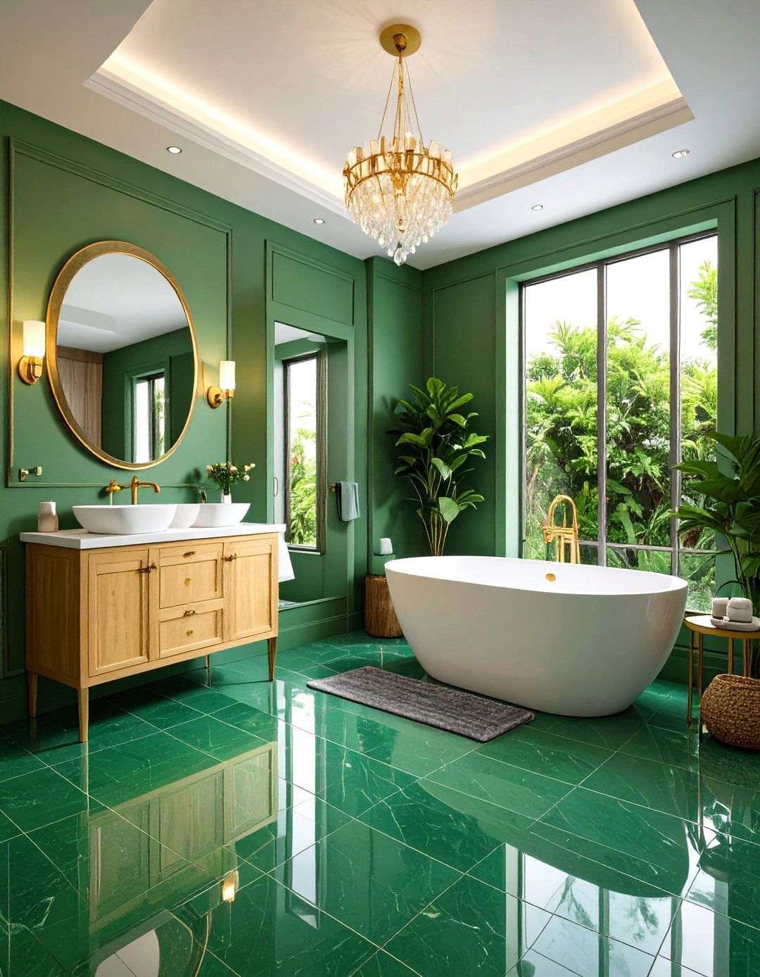 Emerald Green Floor Tiles with Canary Yellow Wall Paint - 24 Yellow and Green Bathroom Ideas