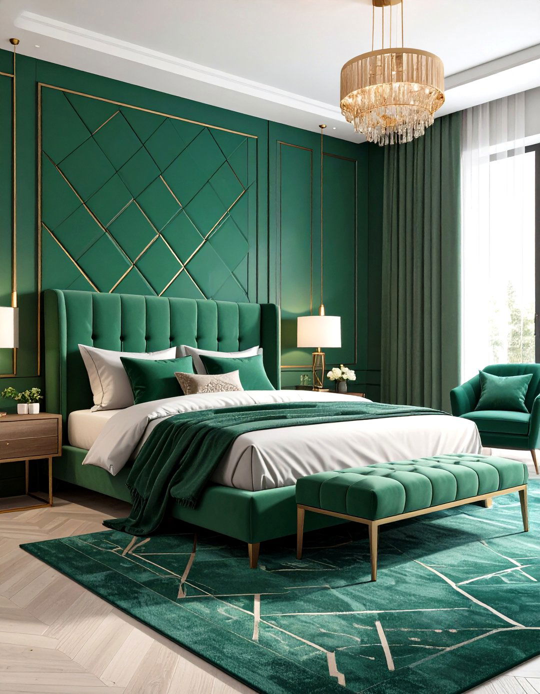 Emerald Green Geometric Patterns Bedroom - 24 Emerald Green Bedroom Ideas