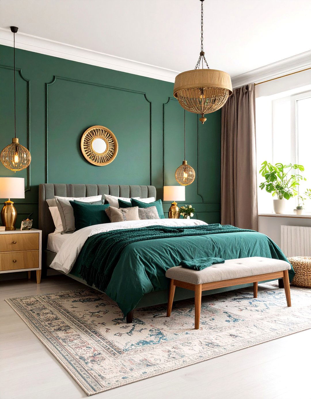 Emerald Green Global Traveler Theme - 24 Green Boho Bedroom Ideas