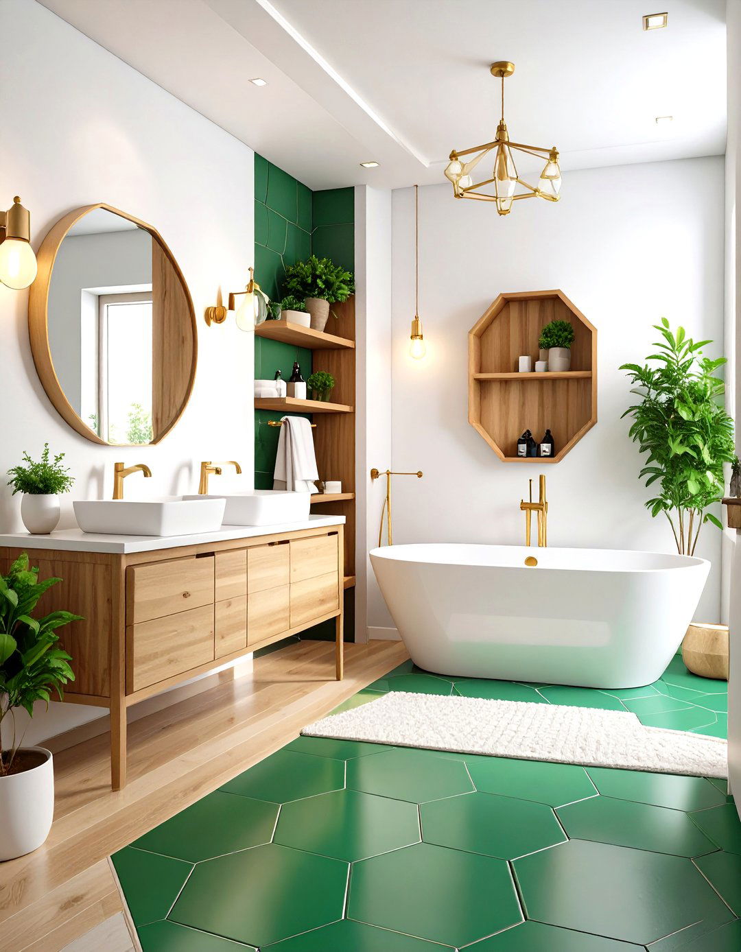 Emerald Green Hexagon Floor Tiles - 24 Small Green Bathroom Ideas