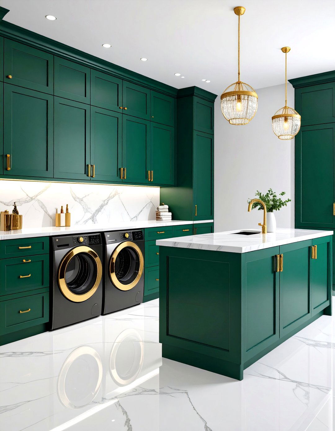 Emerald Green Jewel Tone Luxury - 24 Green Laundry Room Ideas