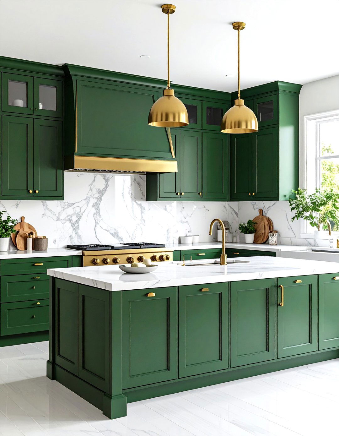 Emerald Green Kitchen with Brass Accents - 24 Colorful Kitchen Ideas