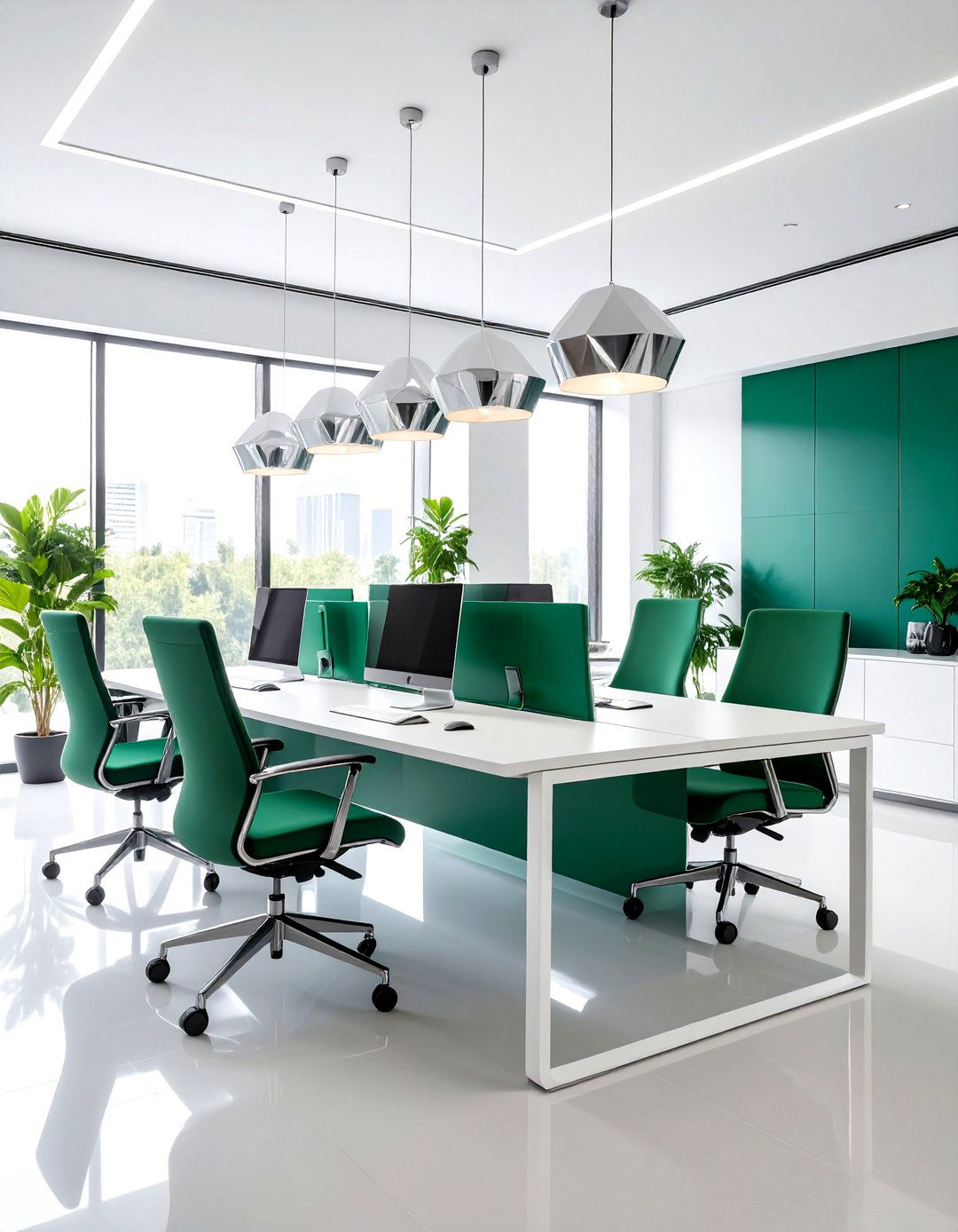 Emerald Green Modern Office - 24 Dark Green Office Ideas and Inspiration