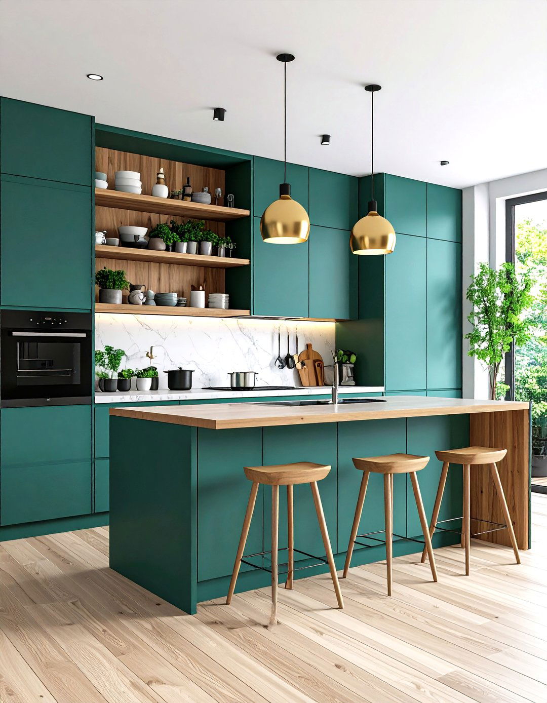 Emerald Green Open Shelving Balance - 24 Emerald Green Kitchen Ideas