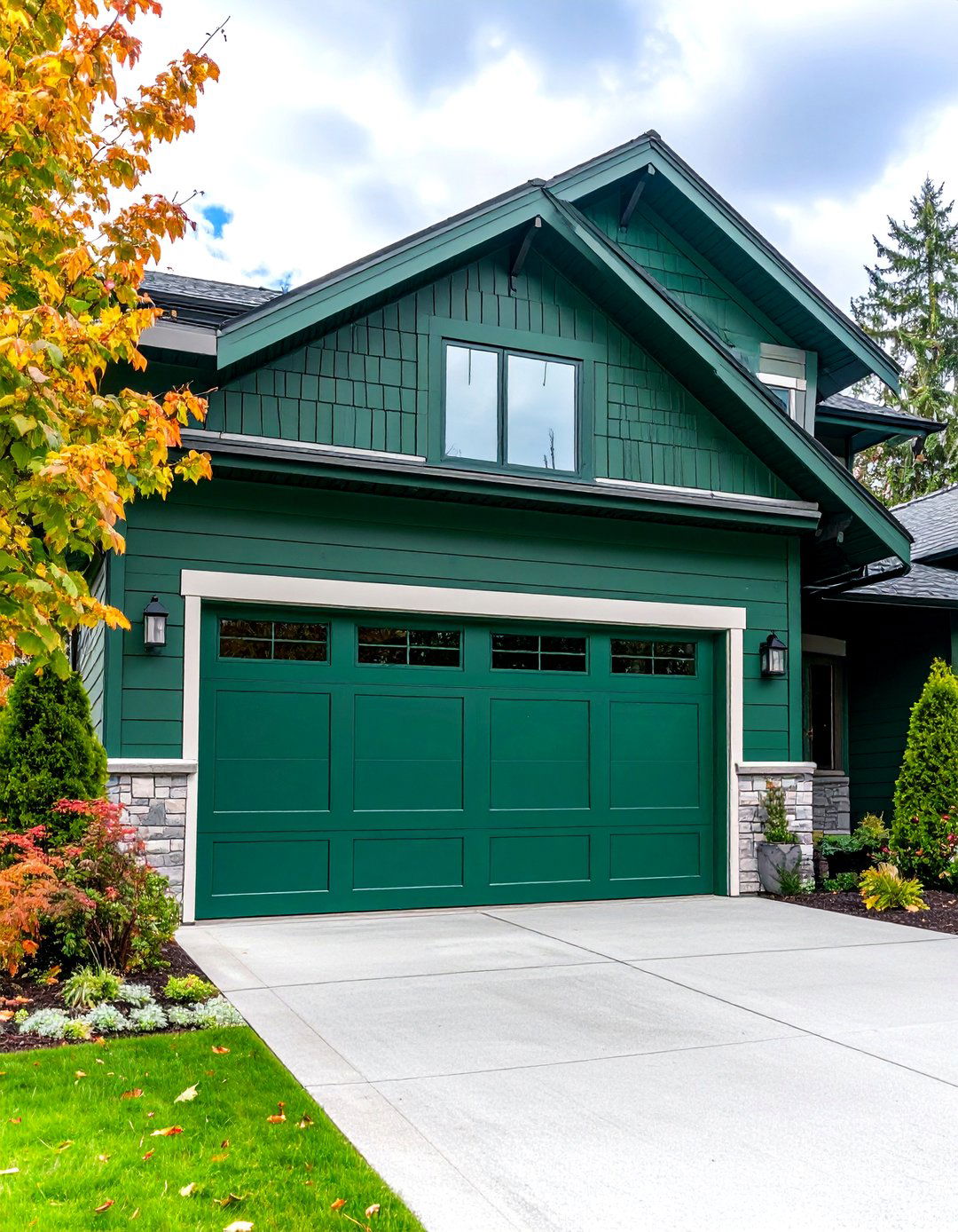 Emerald Green Steel Door with Flush Panel Design - 24 Green Garage Door Ideas