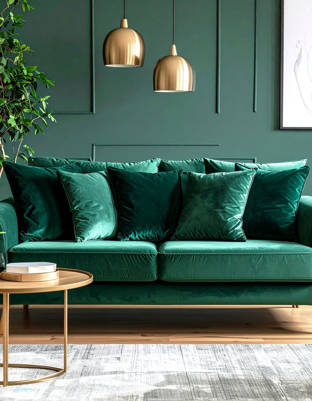 Emerald Green Throw Pillows on Neutral Furniture - 24 Emerald Green and Gold Living Room Ideas