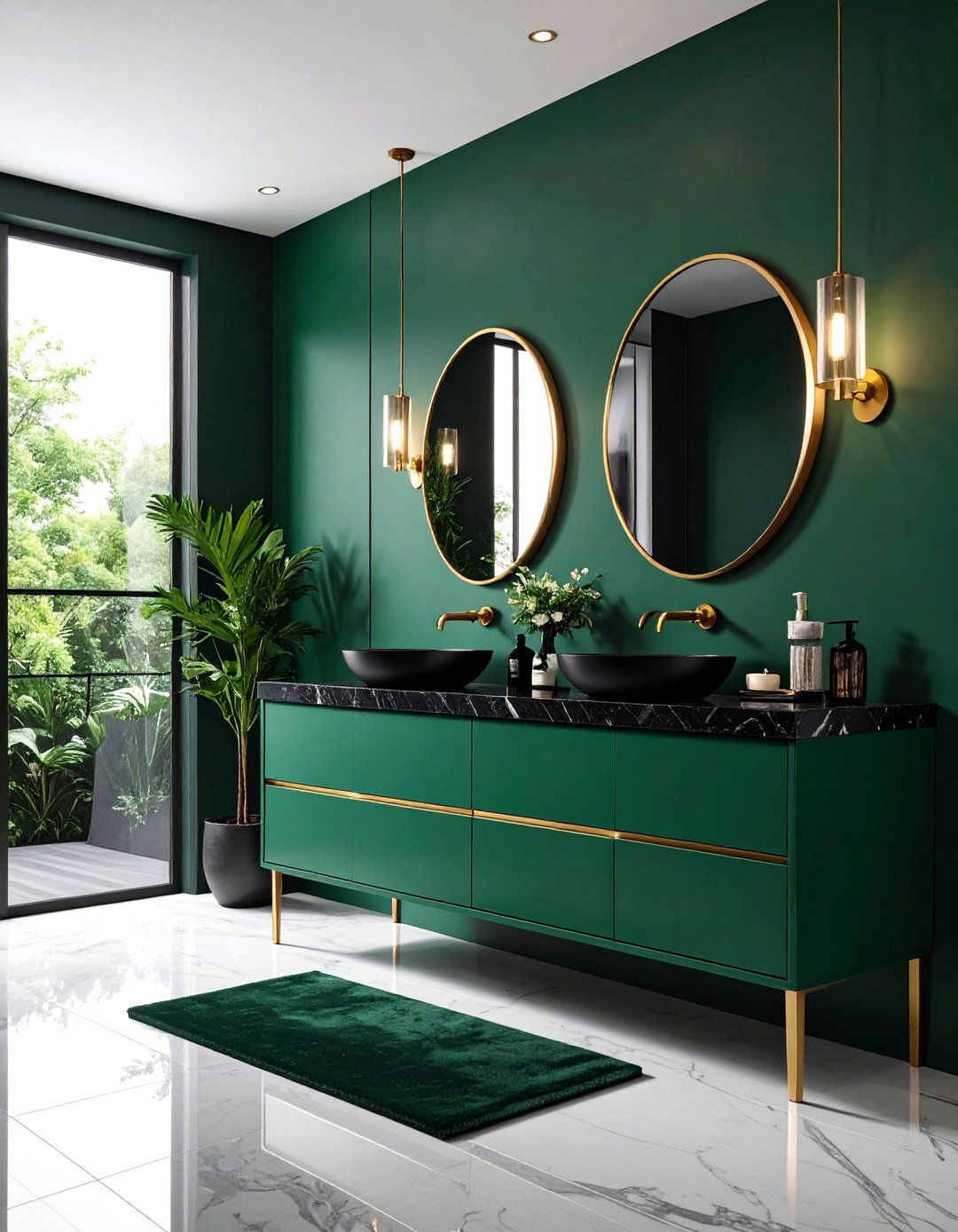 Emerald Green Vanity with Black Marble Countertop - 24 Bathroom With Green Vanity