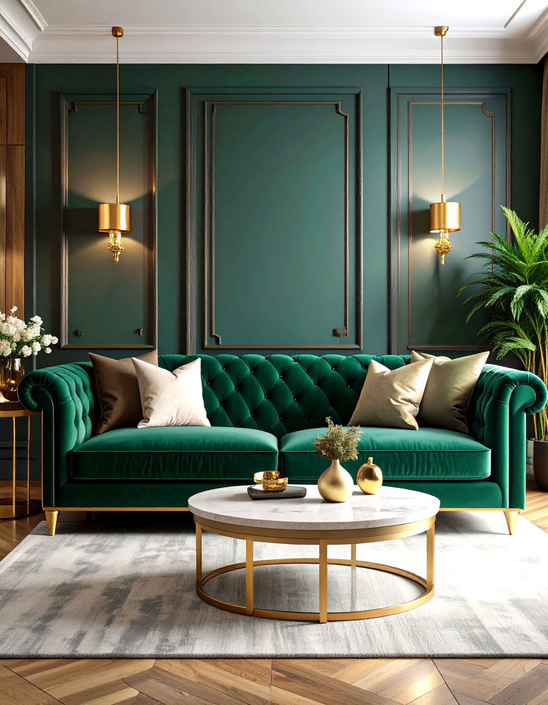 Emerald Green Velvet Sofa Statement - 24 Green Living Room Ideas