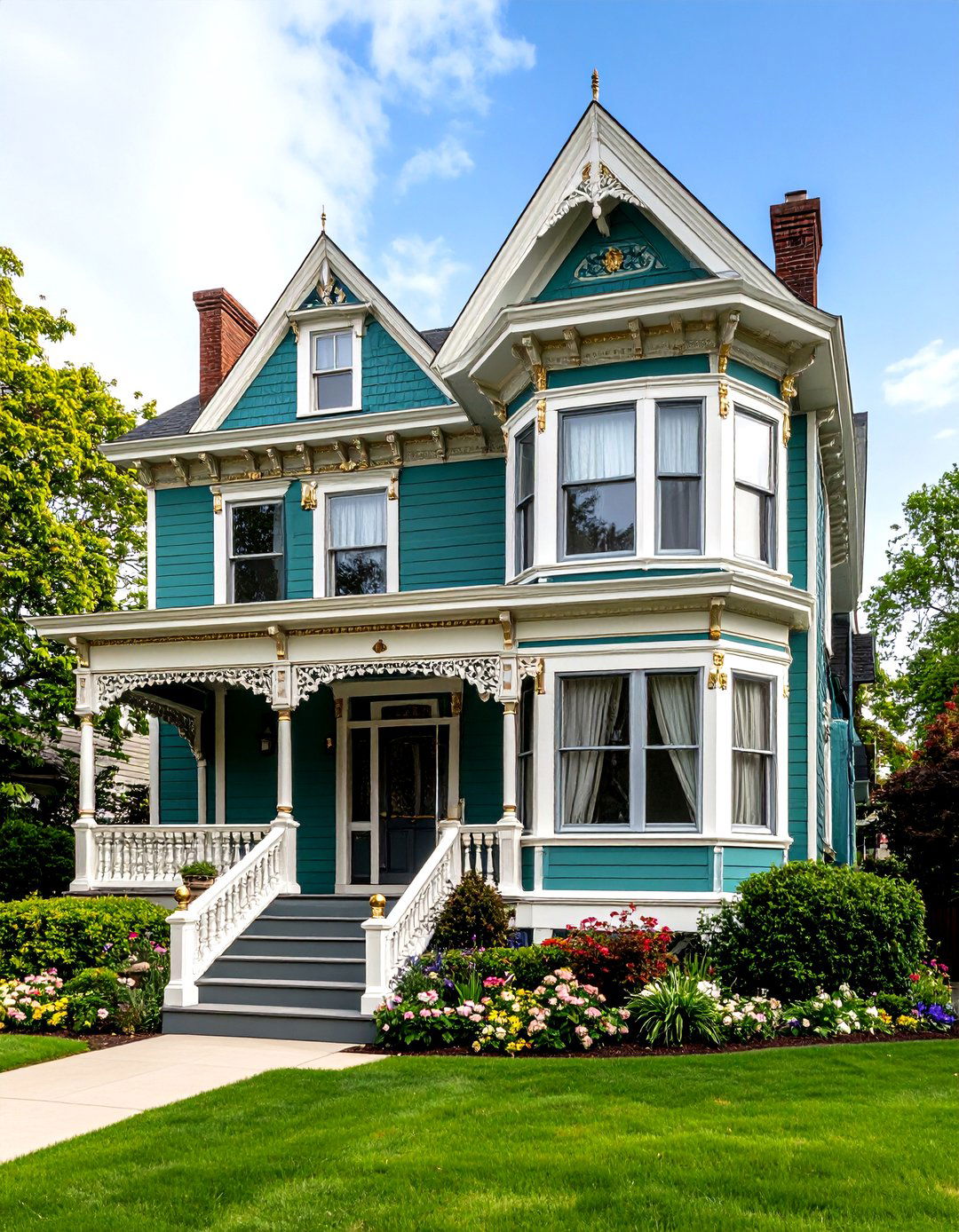 Emerald Green Victorian Elegance - 24 Green Exterior House Paint Ideas