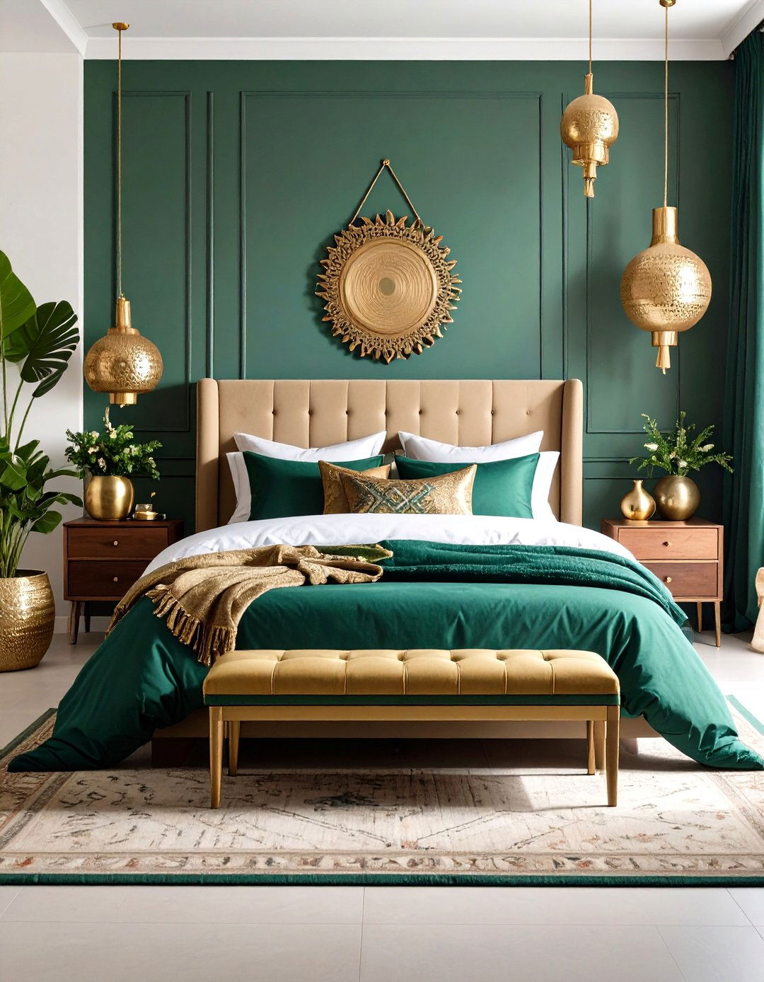 Emerald Green and Gold Bohemian Style - 24 Emerald Green and Gold Bedroom Ideas