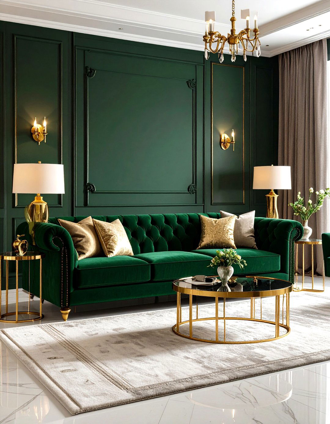 Emerald Green with Gold Side Tables