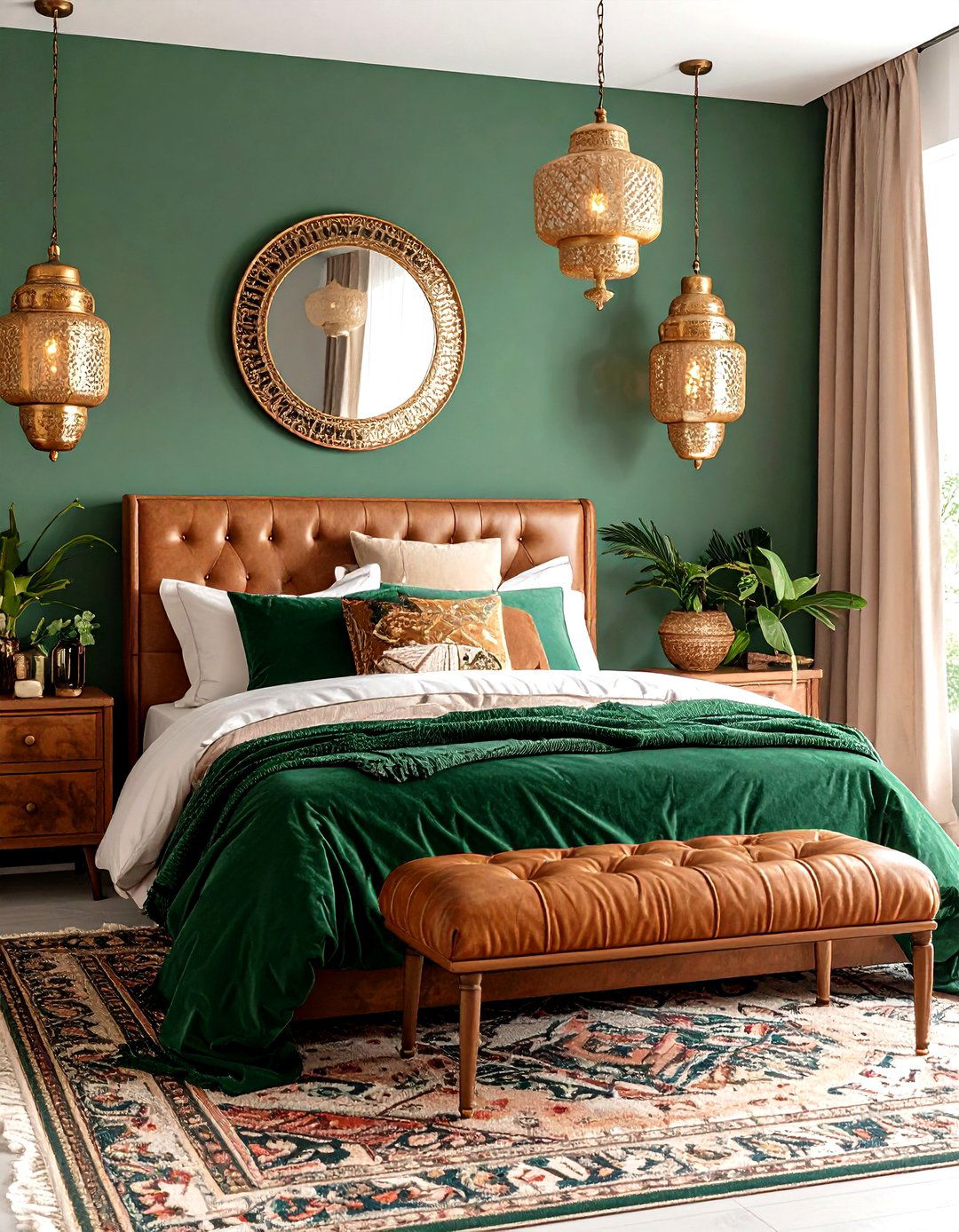 Emerald Velvet Boho Sanctuary - 24 Green Boho Bedroom Ideas