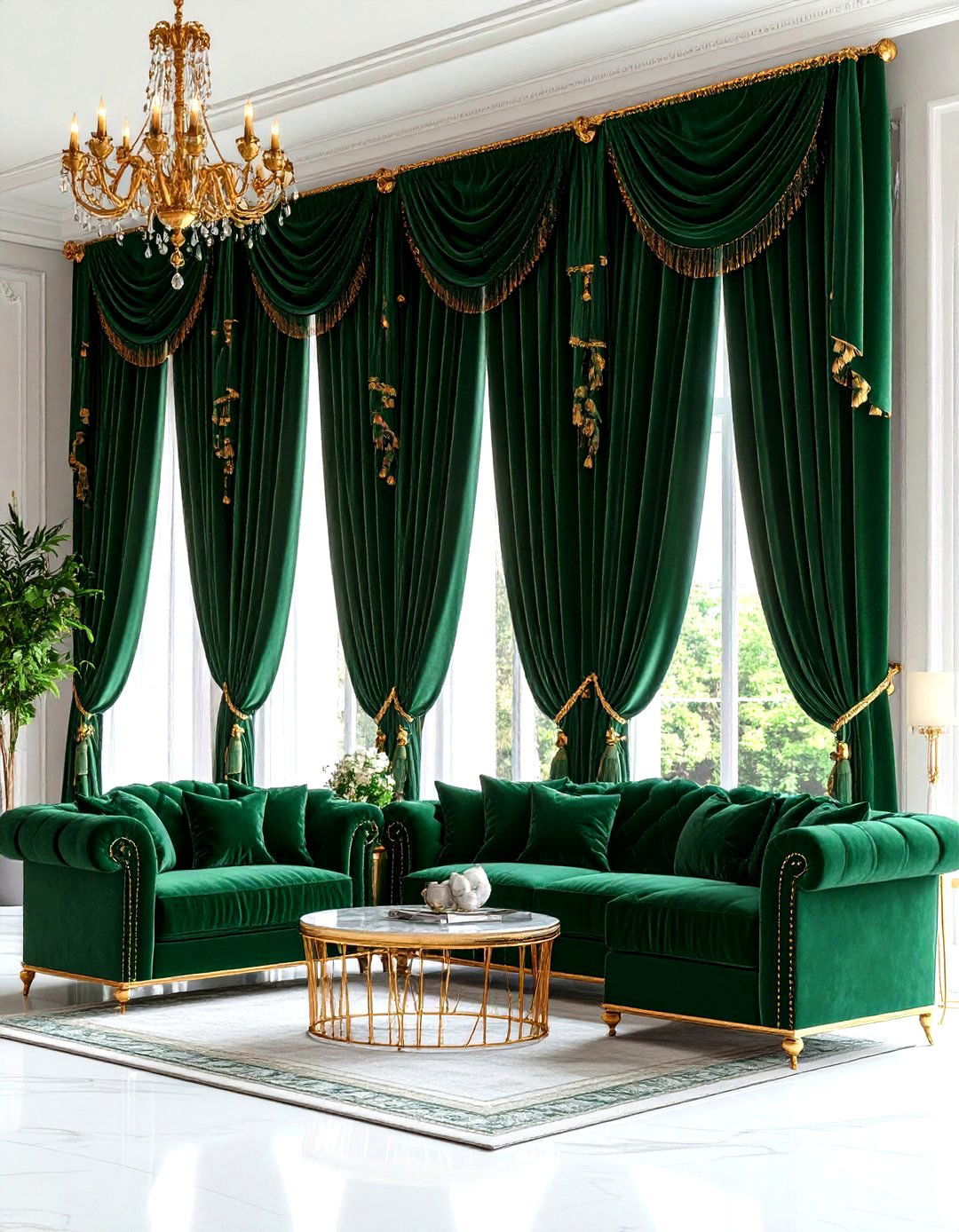 Emerald Velvet Curtain Treatment Scheme - 24 Victorian Dark Green Living Room Ideas