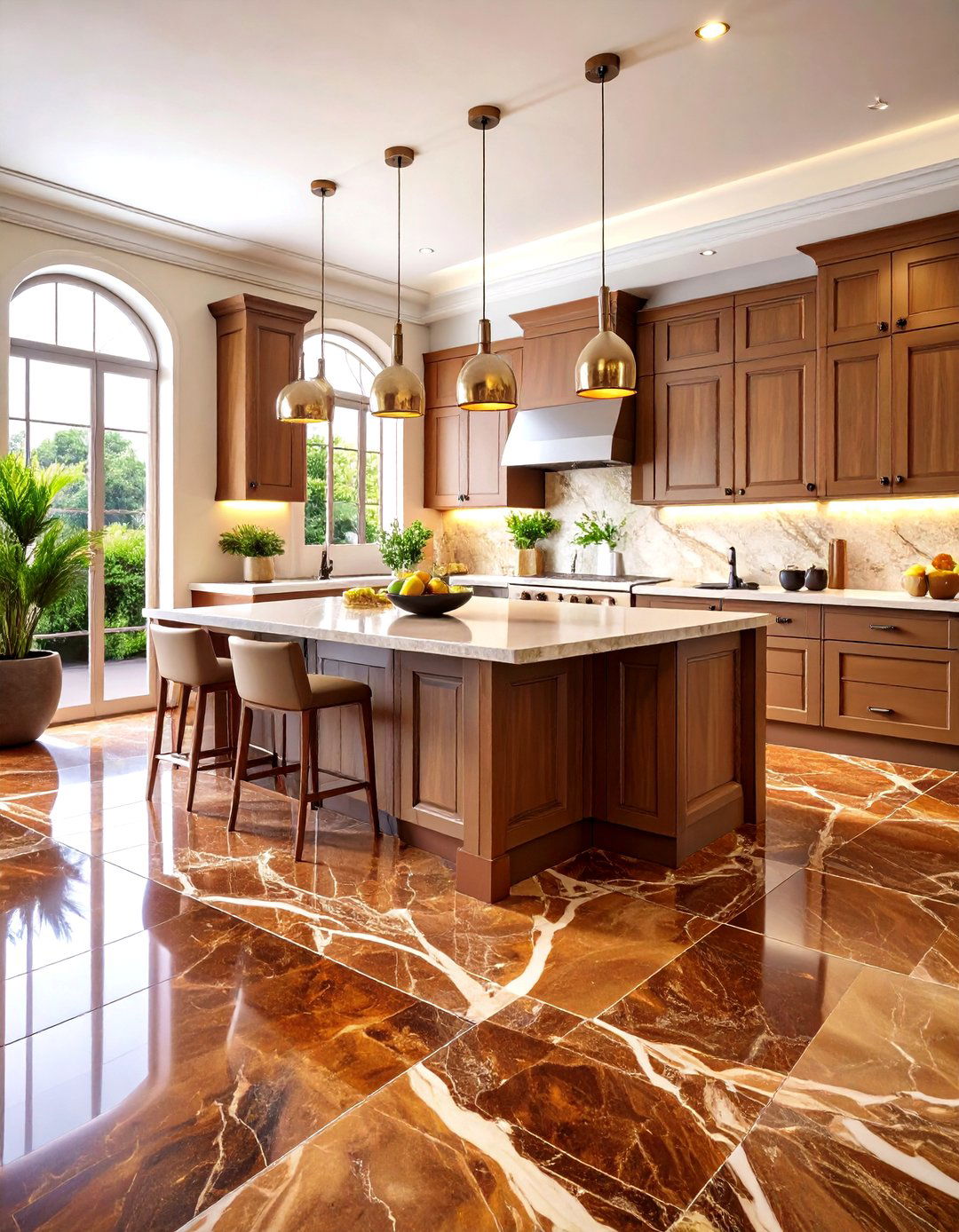 Emperador Brown Marble Luxury Flooring - 24 Marble Kitchen Floor Ideas