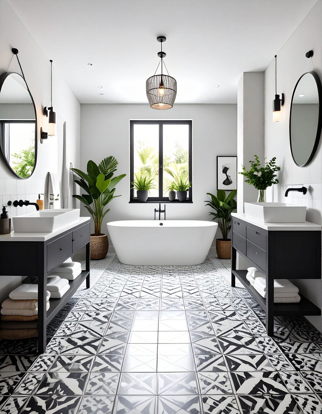 Encaustic Cement Tile Styles - 24 Black and White Bathroom Tile Ideas