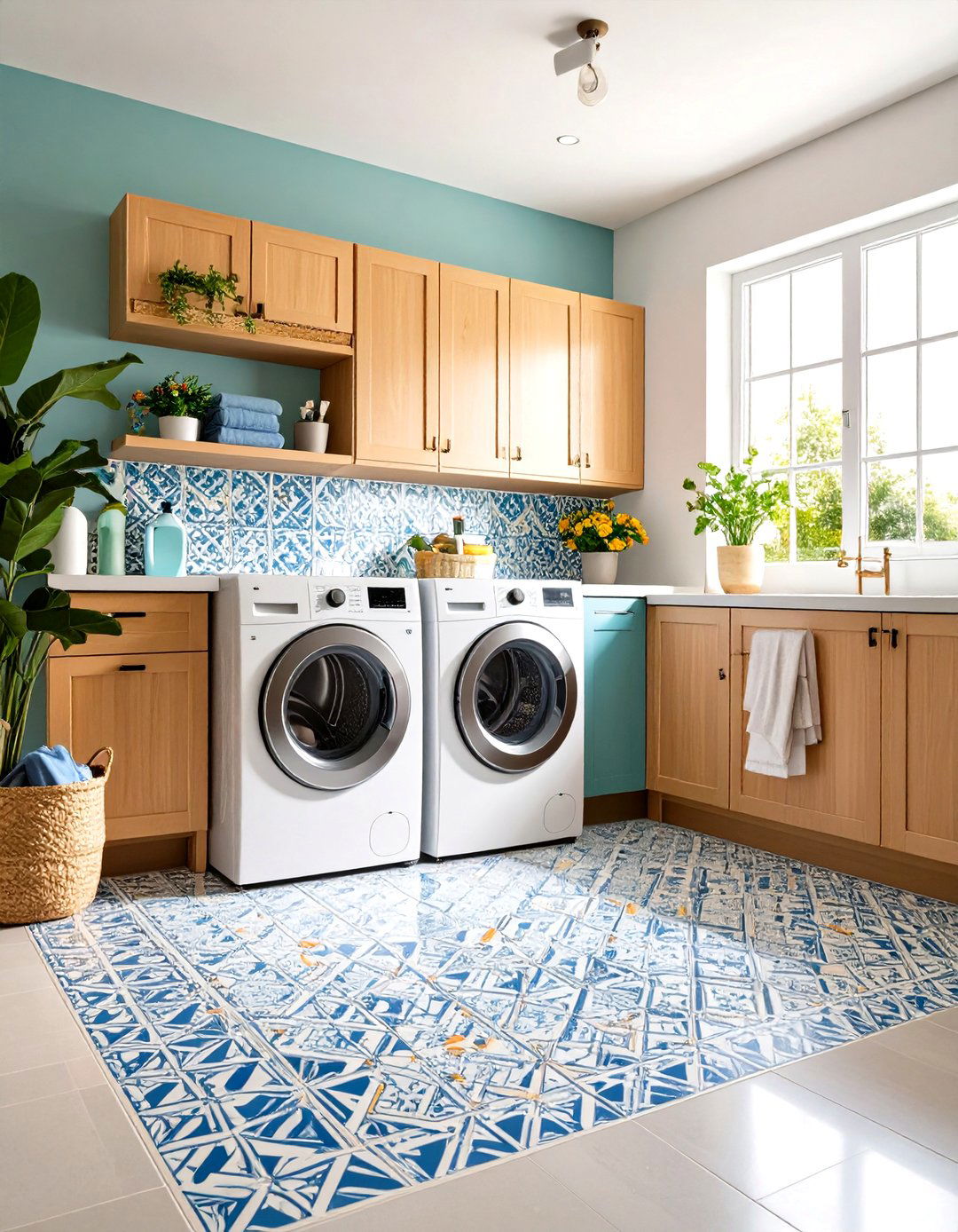 Encaustic Style Cement Tiles - 24 Laundry Room Tile Ideas