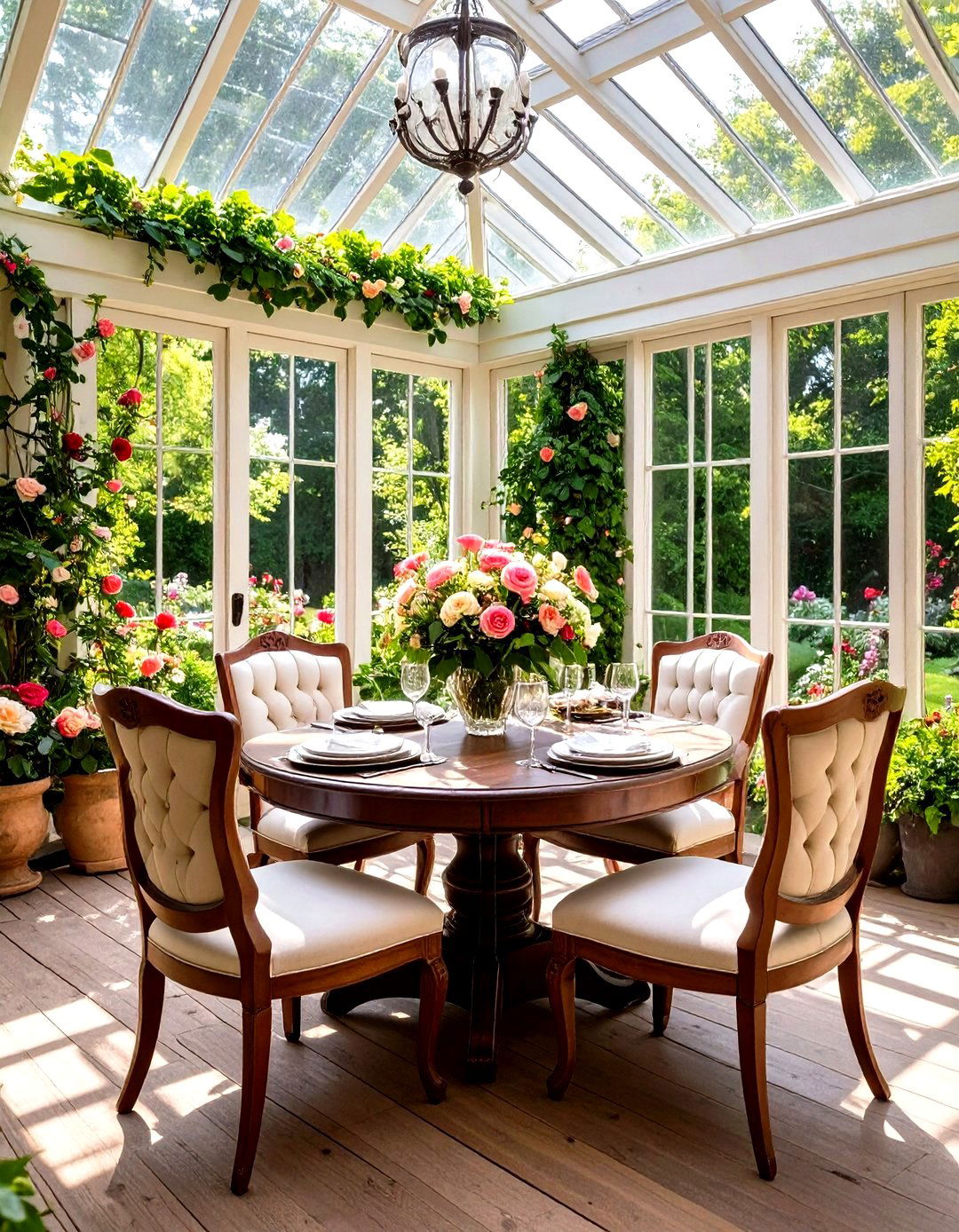 English Conservatory Sunroom Dining with Victorian Elements - 24 Sunroom Dining Room Ideas
