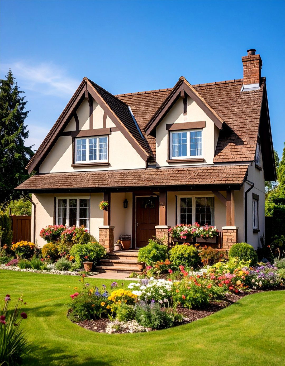 English Cottage Brown Thatched Effect with Cream Walls - 24 Cream and Brown House Exterior Ideas