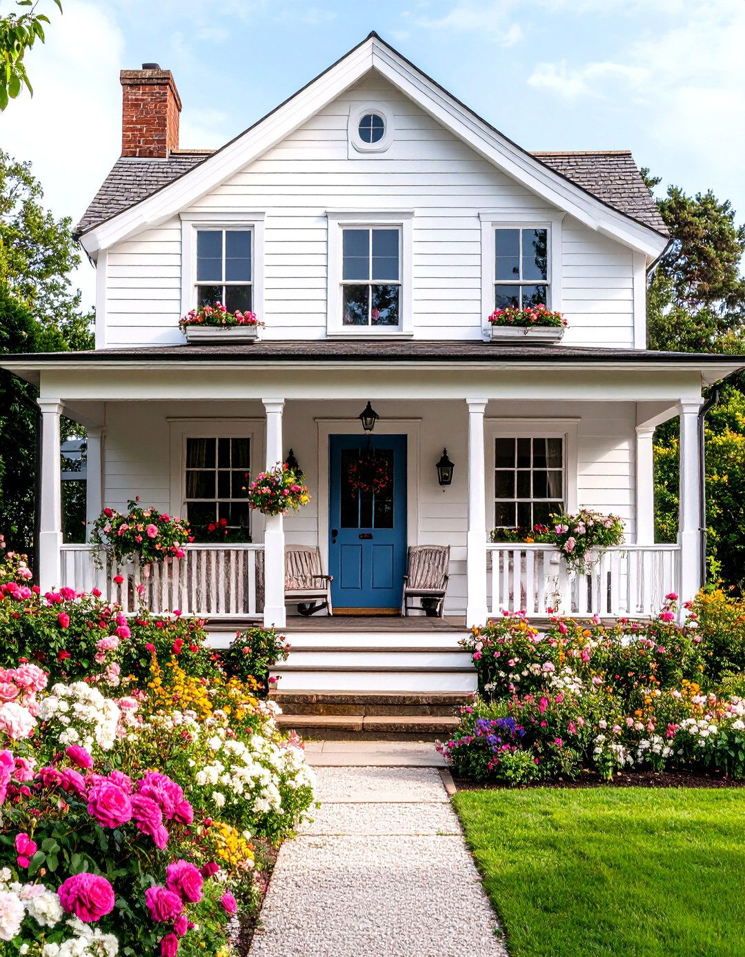 English Cottage Farmhouse with Garden Integration - 24 White Farmhouse With Wrap-around Porch Ideas