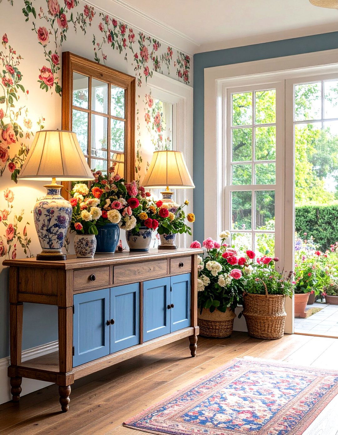 English Cottage Foyer with Floral Patterns - 24 Foyer Decor Ideas