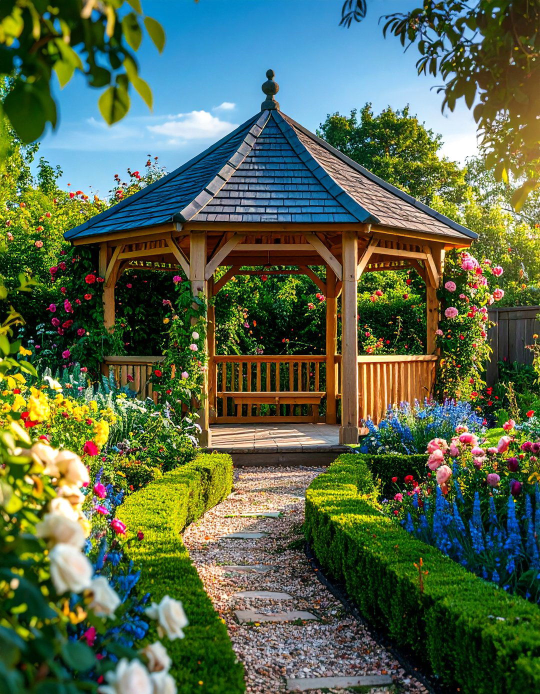 English Cottage Garden Gazebo with Climbing Roses - 24 Garden Focal Point Ideas