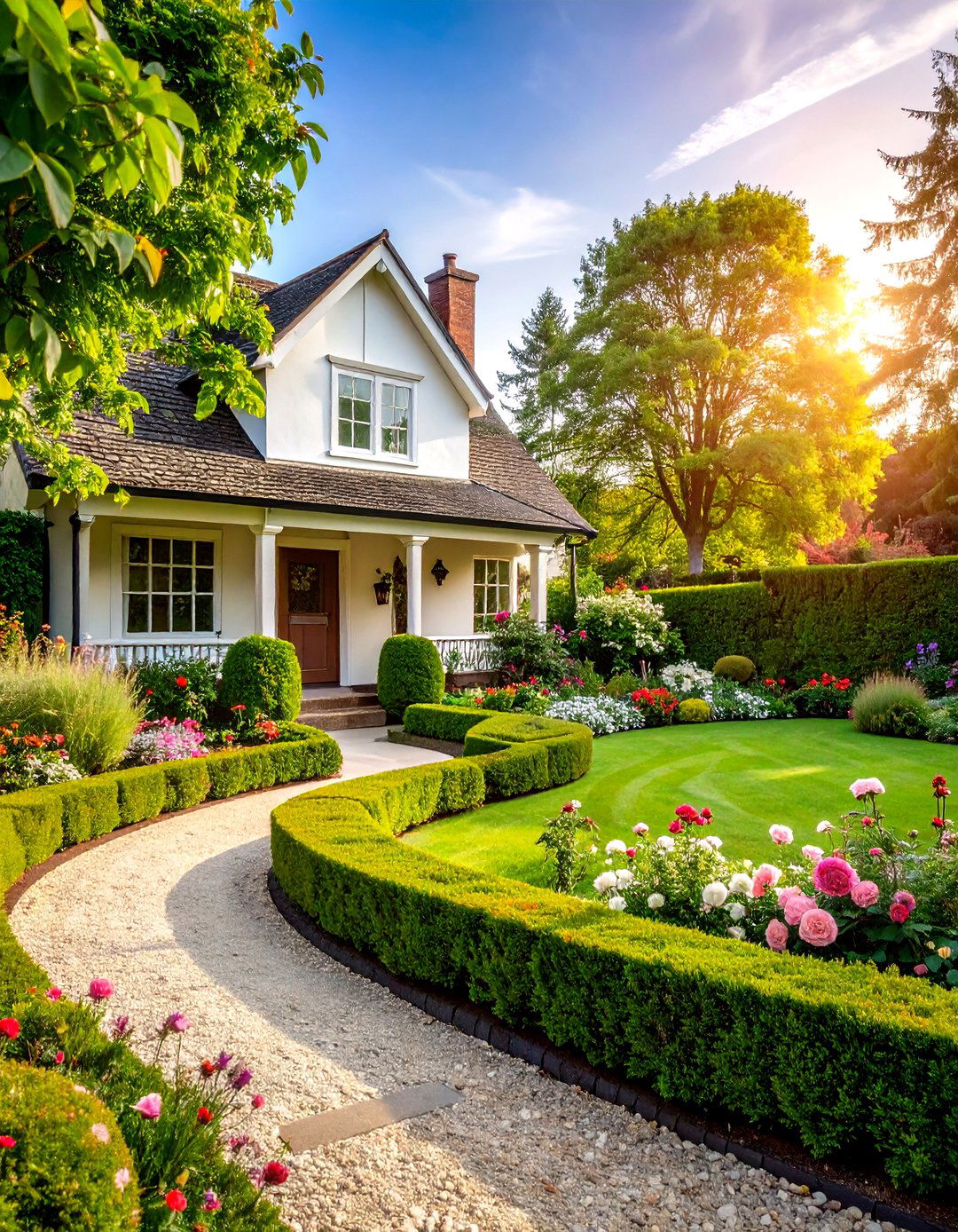 English Cottage Garden Style with Boxwood Structure - 24 Front Yard Boxwood Shrubs