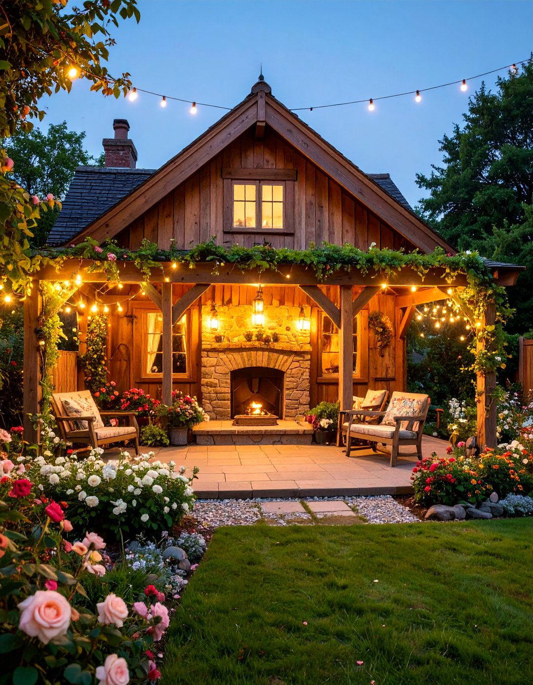 English Cottage Pavilion With Traditional Hearth - 24 Backyard Pavilion With Fireplace