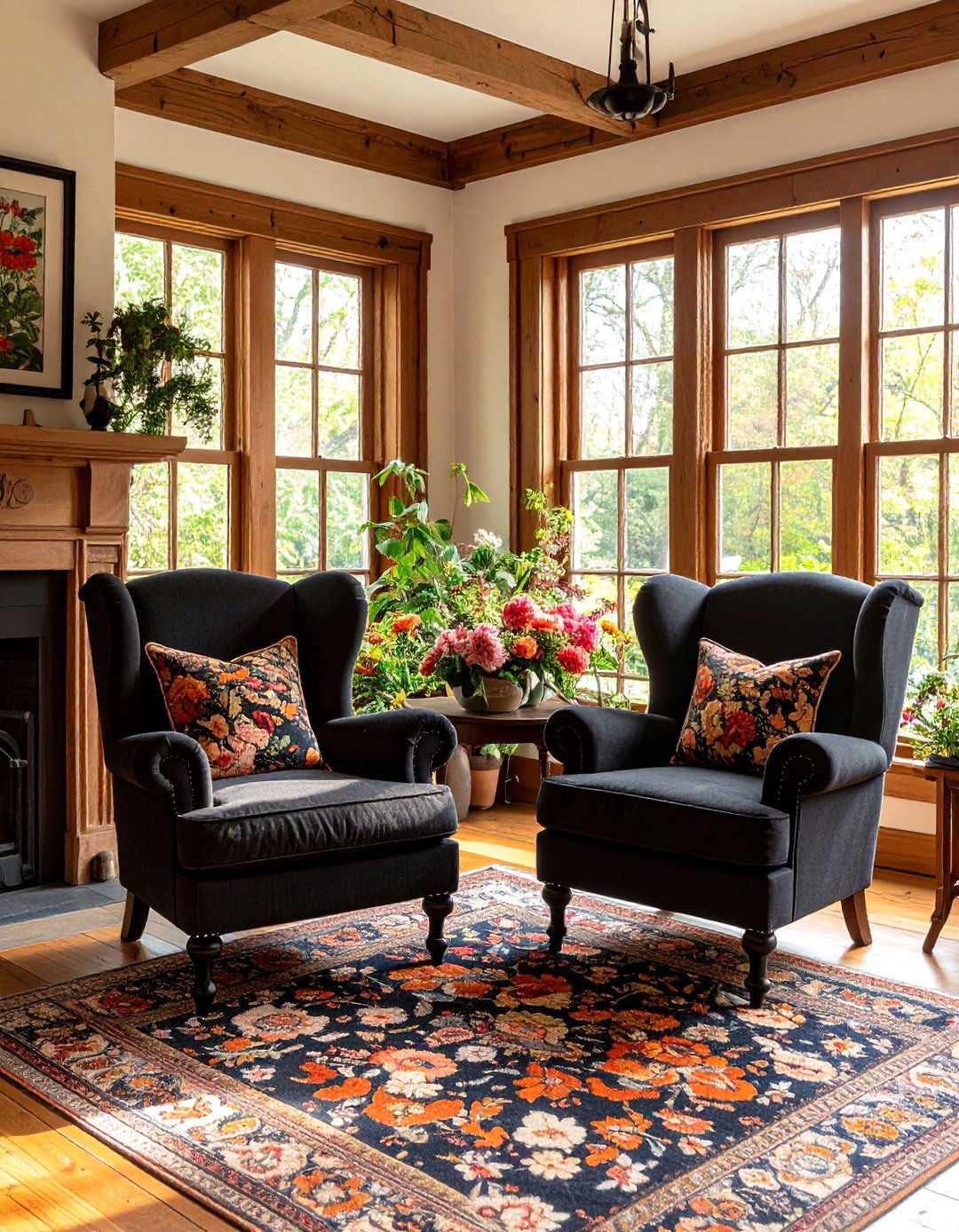 English Country Black Windsor and Burnt Orange Living Room - 24 Black and Orange Living Room Ideas