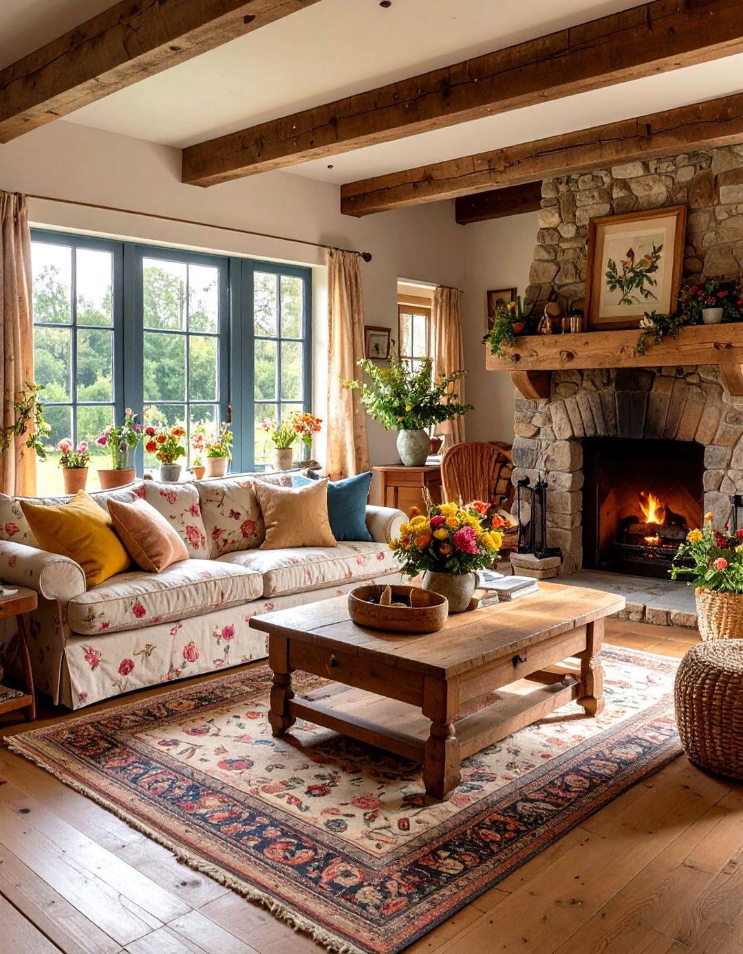 English Country Cottage Living Room with Floral Patterns - 24 Small Living Room Ideas