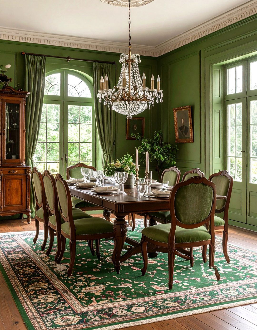 English Country Dining Room with Olive Green Wainscoting - 24 Olive Green Room Ideas