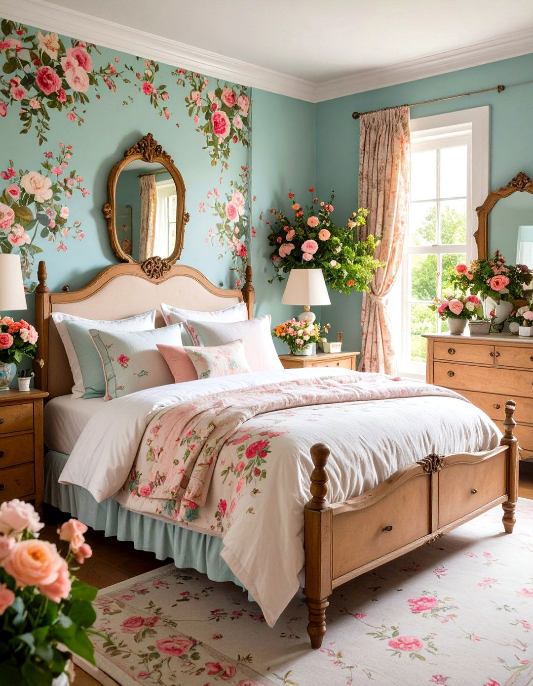 English Country Garden with Floral Motifs - 24 Large Bedroom Design Ideas