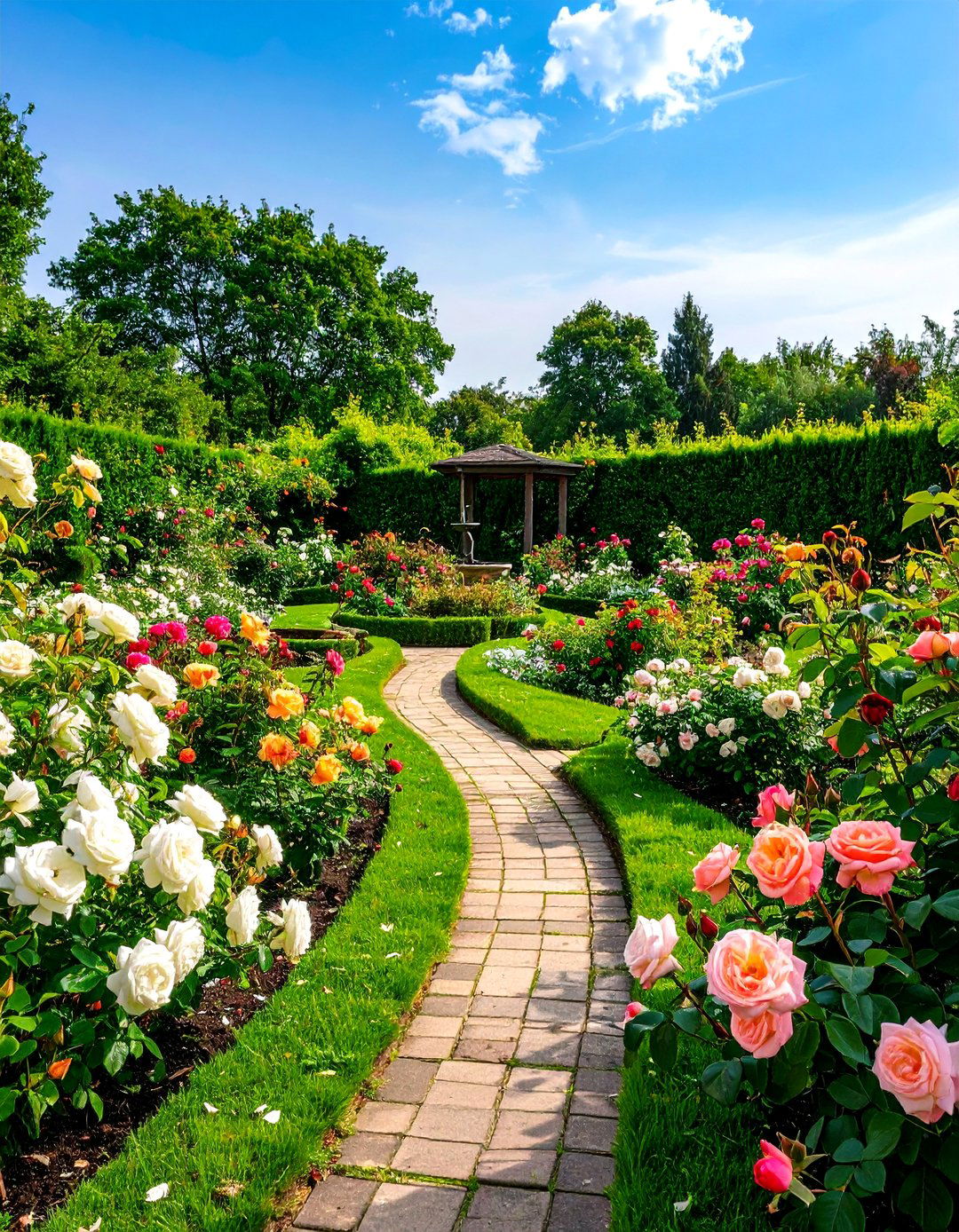 English Country Rose Garden with Circular Pathway - 24 Garden Focal Point Ideas