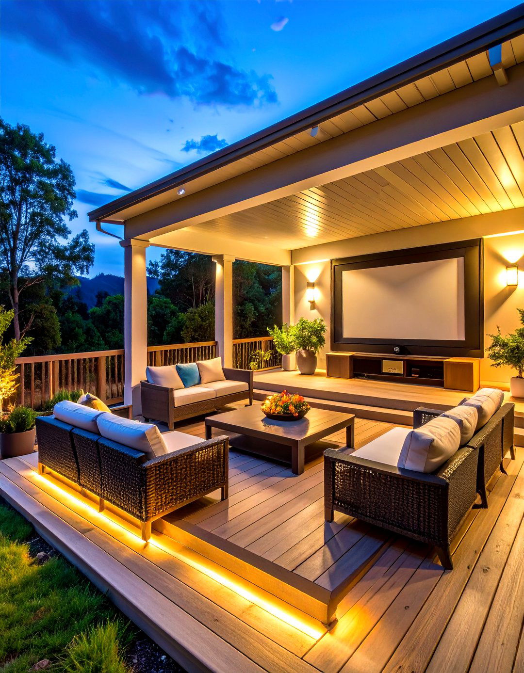 Entertainment Center Porch with Outdoor Theater - 24 Large Front Porch Ideas