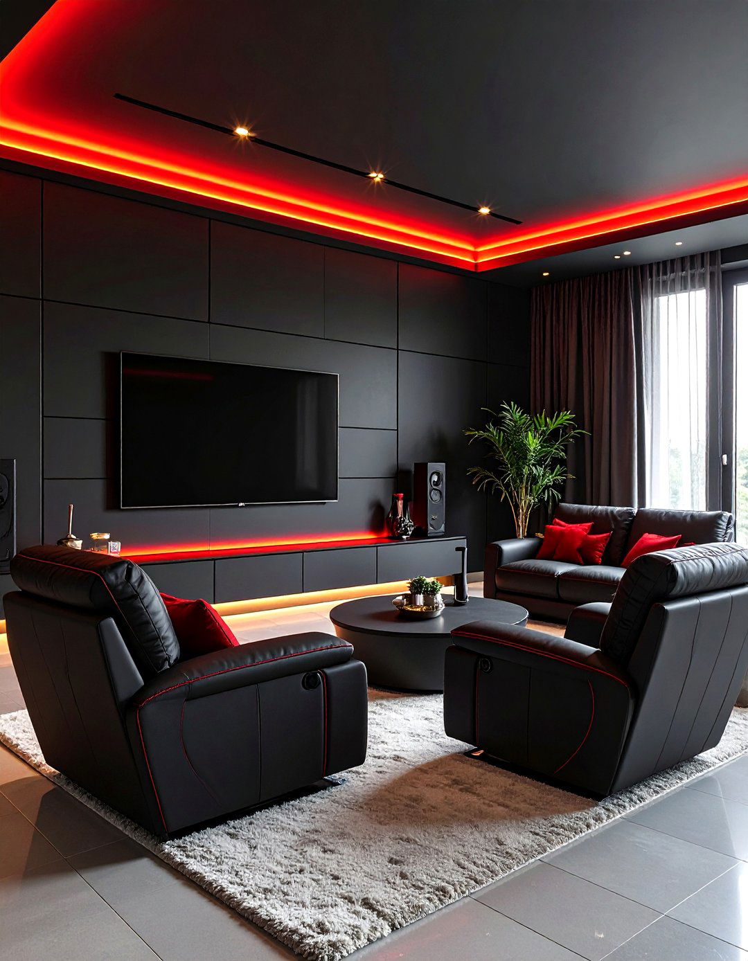 Entertainment Center Showcase Design - 24 Black and Red Living Room Ideas