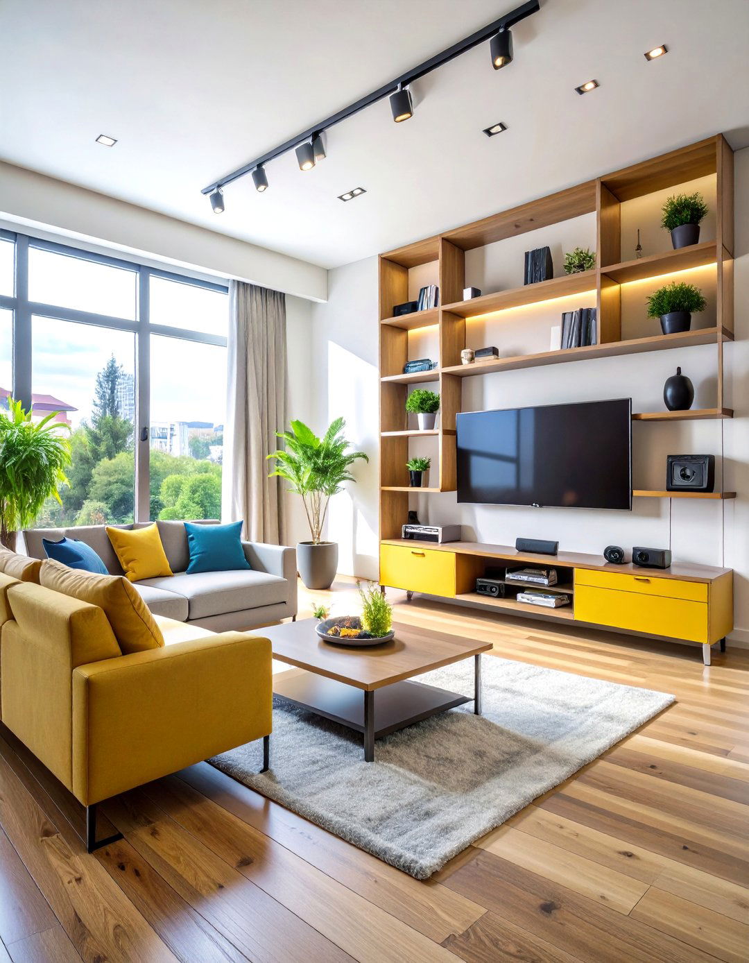 Entertainment Centered Media Wall Design - 24 Apartment Small Living Room Ideas