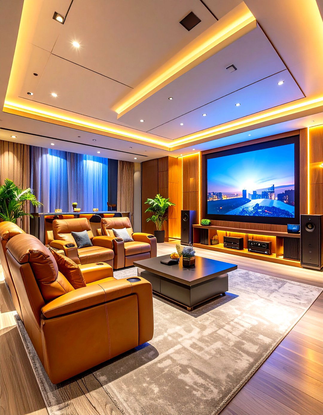 Entertainment Focused Family Room with Home Theater Setup - 24 Family Room Ideas