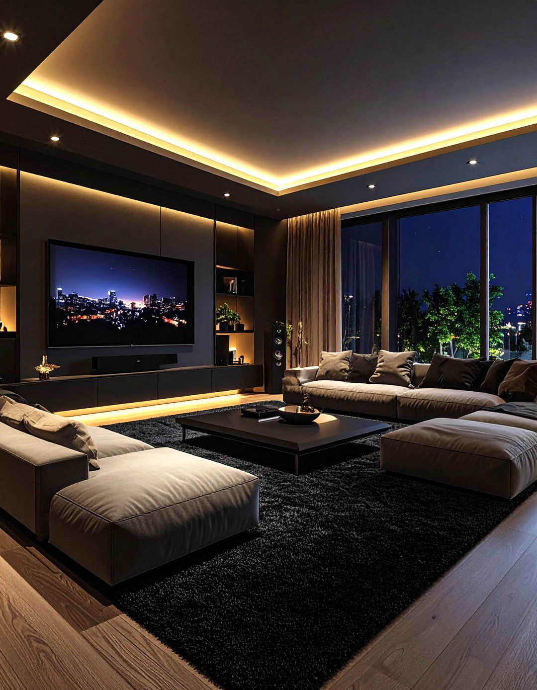Entertainment Focused Media Room - 24 Black Carpet Living Room Ideas