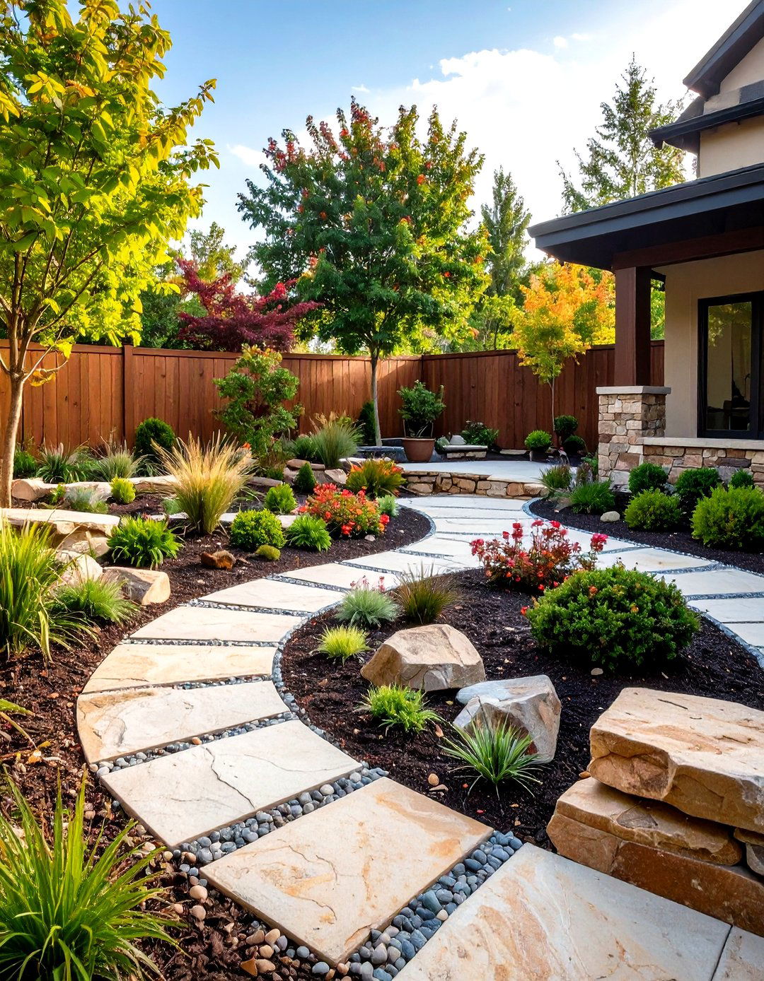 Entrance Courtyard Designs - 24 Front Yard Landscaping Ideas With Rocks and Mulch