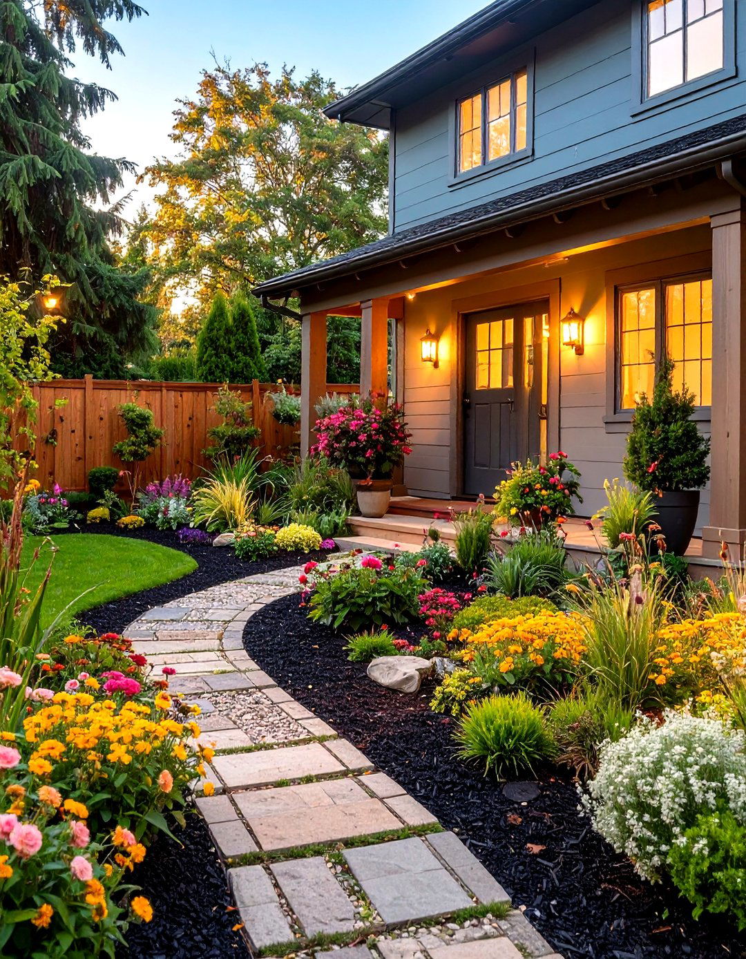 Entrance and Foyer Gardens - 24 Black Mulch Landscaping Ideas