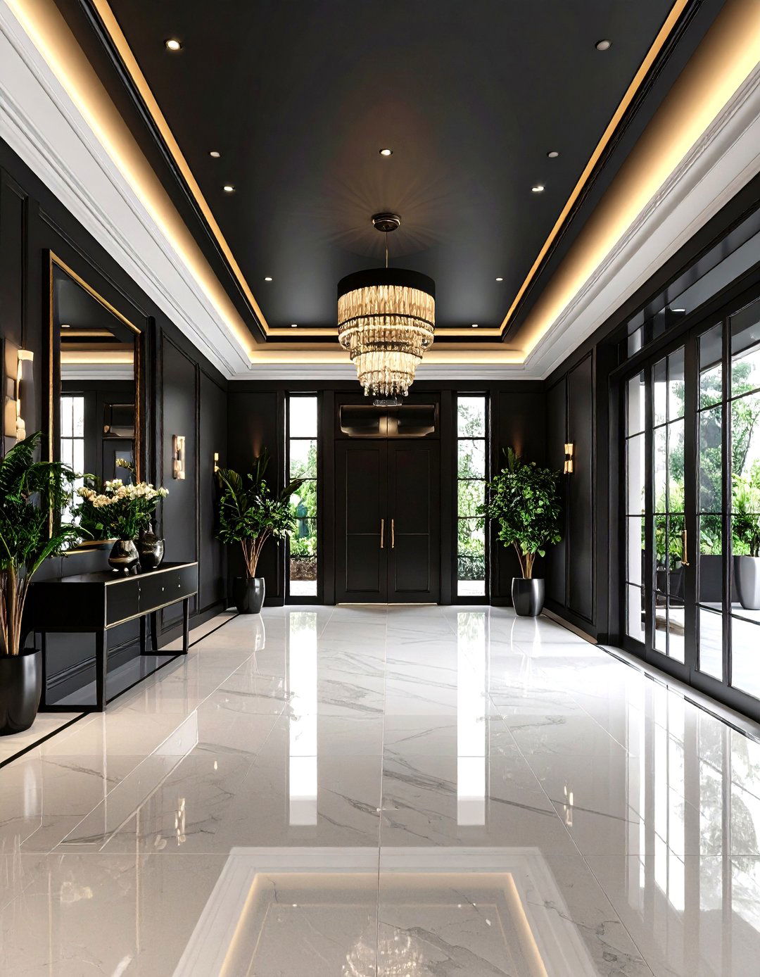 Entryway Black Statement Ceiling - 24 black ceiling ideas