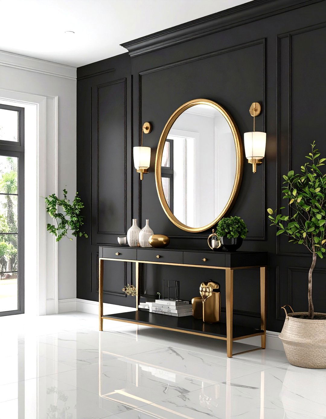 Entryway Dramatic Black Welcome Wall - 24 Black Accent Wall Ideas