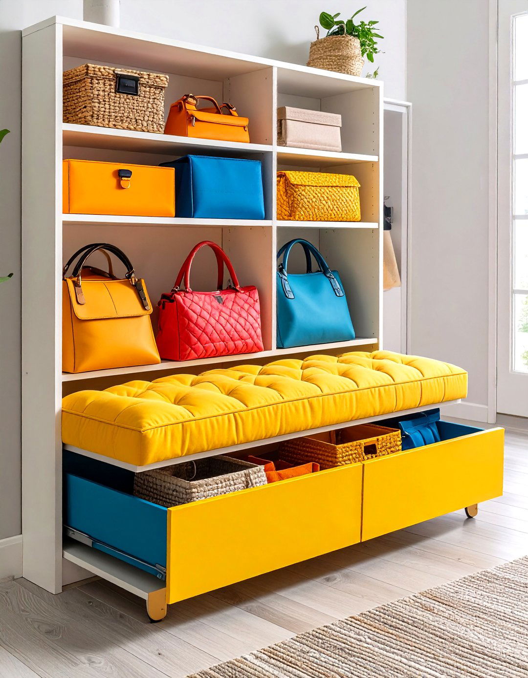 Entryway Storage Bench with Hidden Compartments - 24 Purse Storage Ideas
