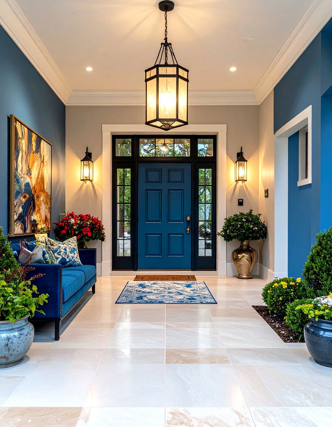 Entryway with Bold Color Scheme and Dramatic Accents - 24 Entryway Ideas