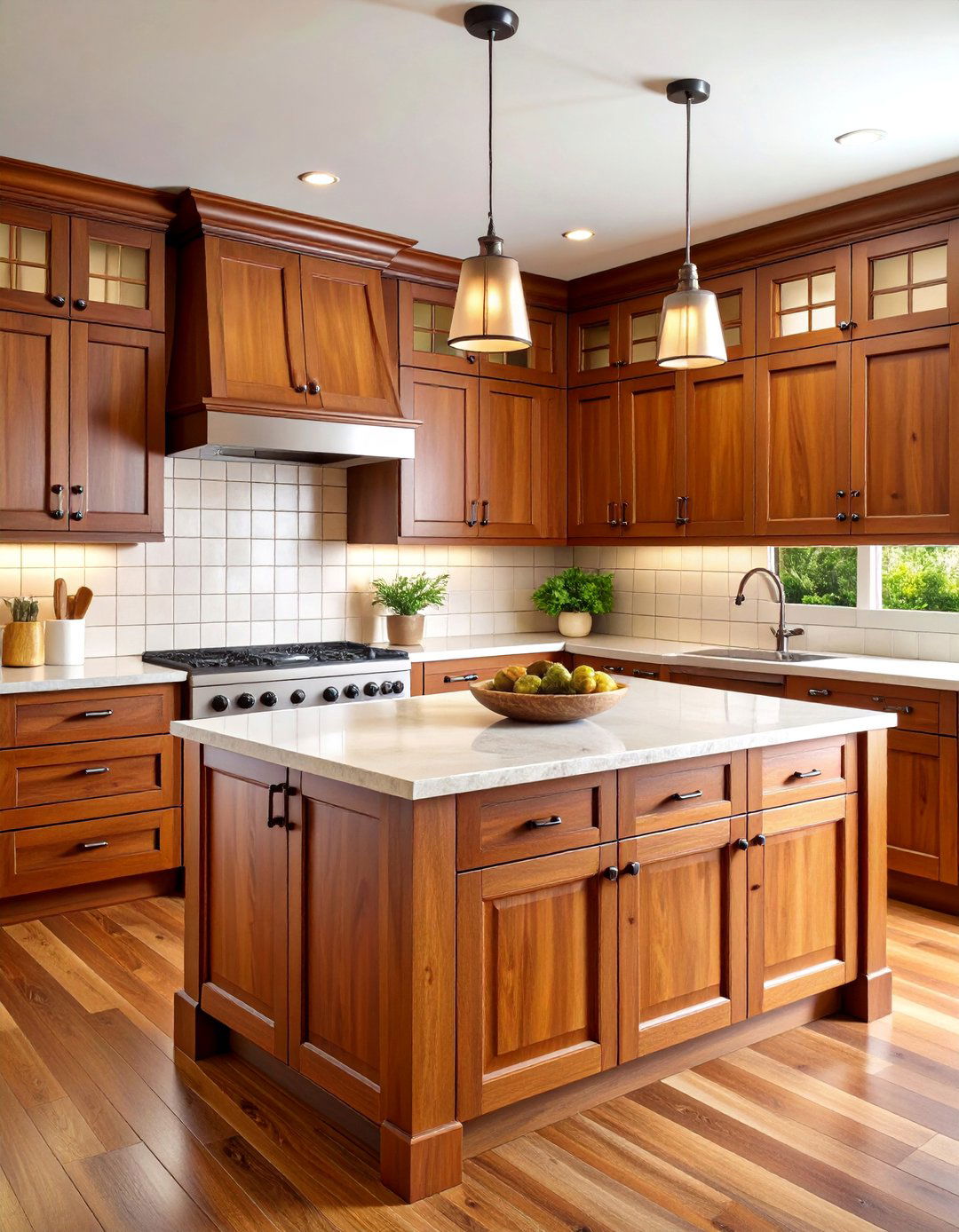 Espresso Wood Cabinets with Light Backsplash - 24 Dark Kitchen Ideas