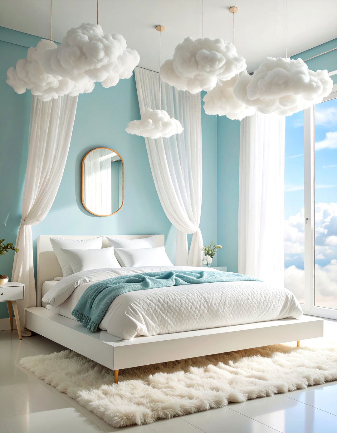 Ethereal Cloud Bedroom with Suspended Fabric Installation - 24 Boho Beach Bedroom Ideas