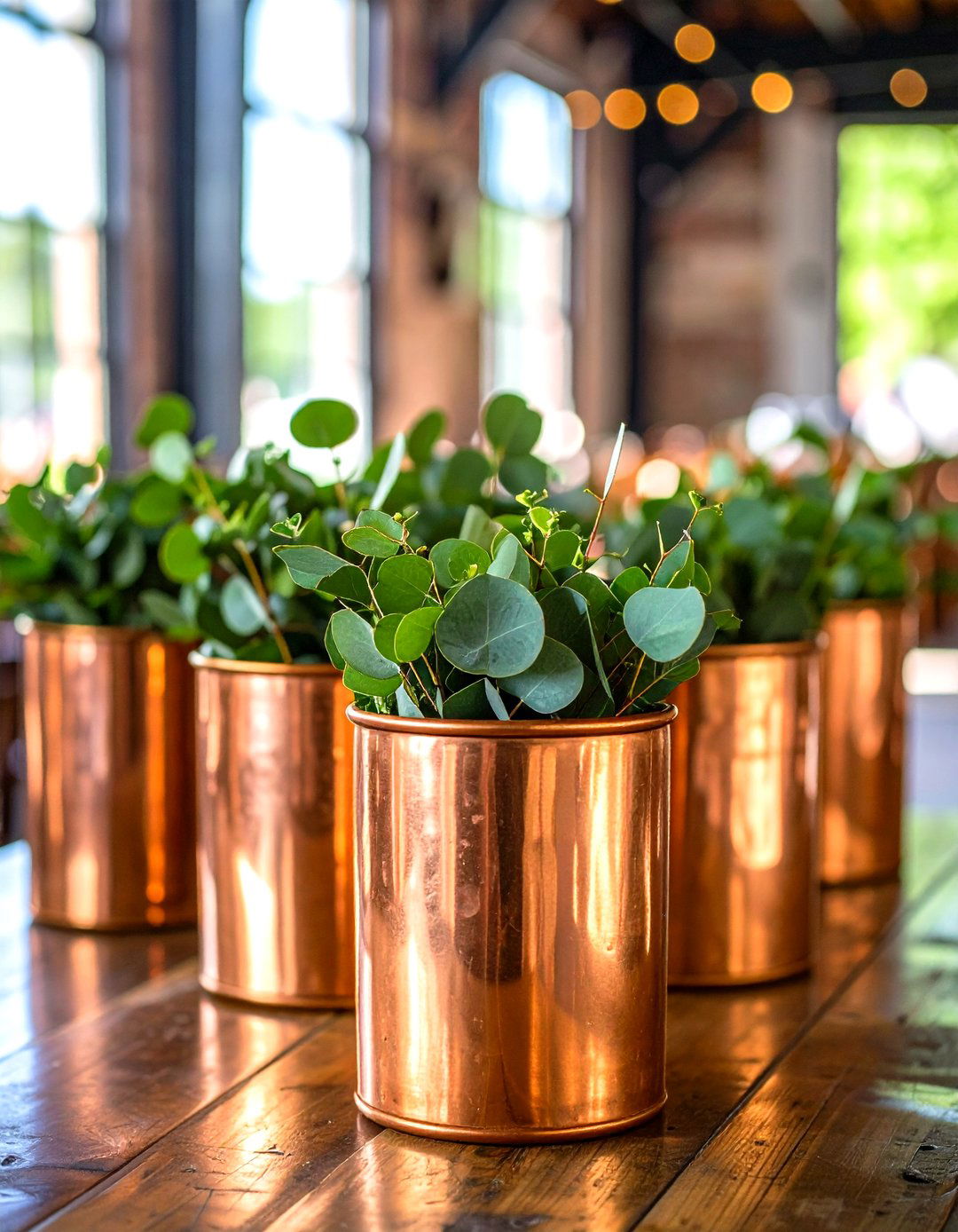 Eucalyptus Copper Vessel Centerpieces - 24 Eucalyptus Wedding Centerpieces