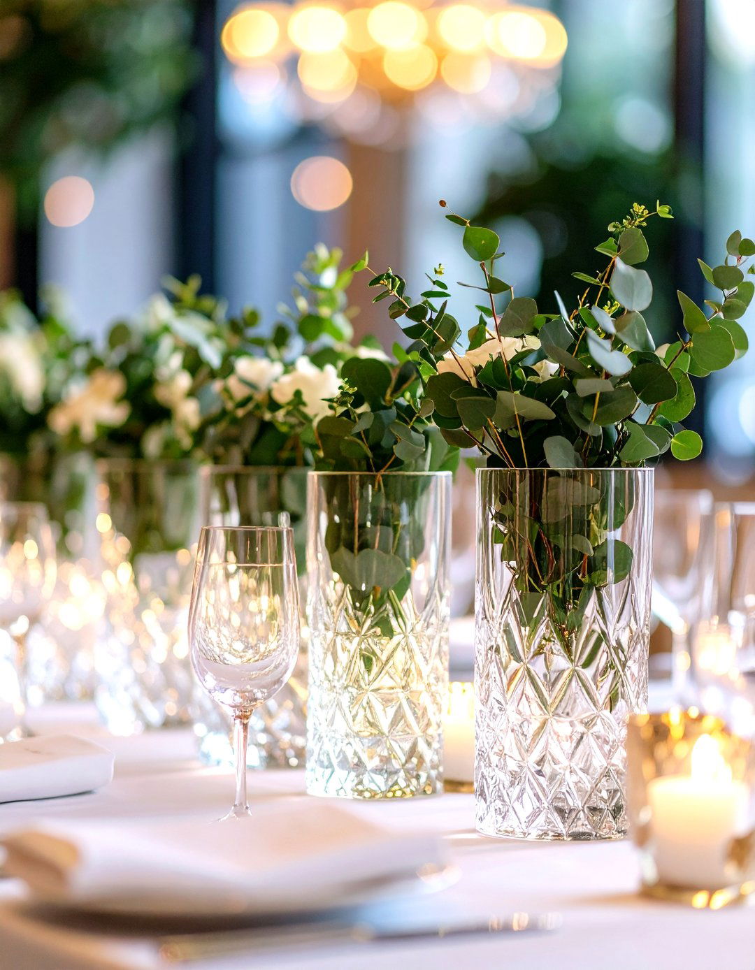 Eucalyptus Crystal Vase Centerpieces - 24 Eucalyptus Wedding Centerpieces