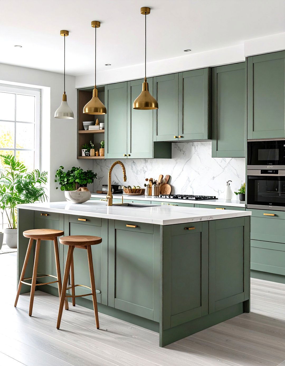 Eucalyptus Green Scandinavian Kitchen Design - 24 Green Kitchen Cabinet Ideas
