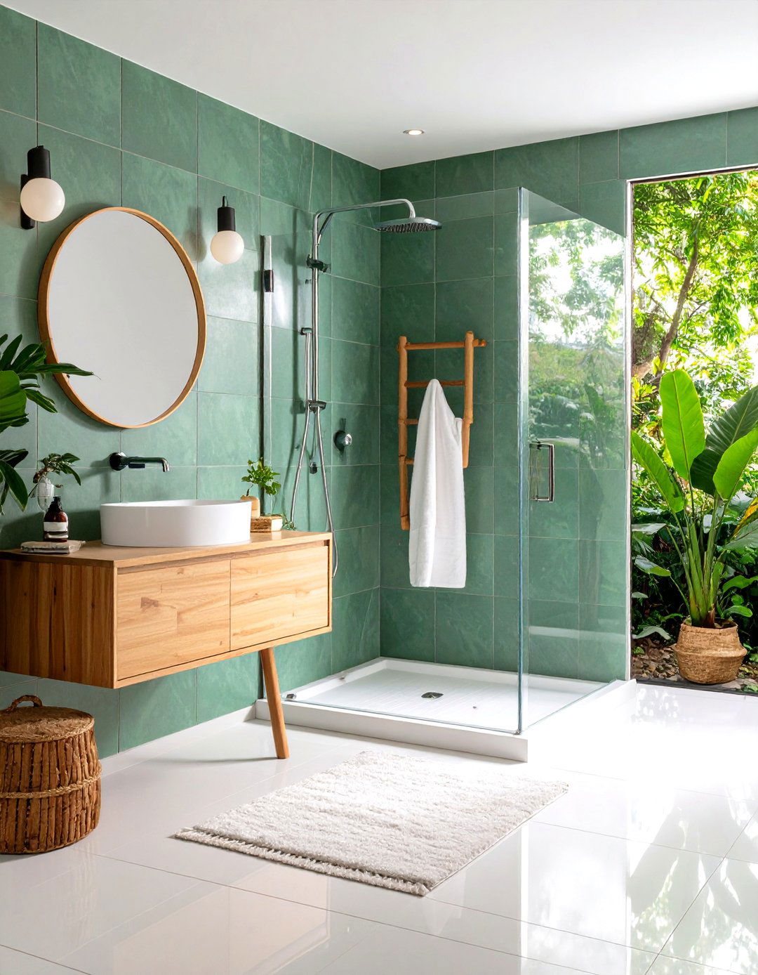 Eucalyptus Green Shower Surround - 24 Small Green Bathroom Ideas
