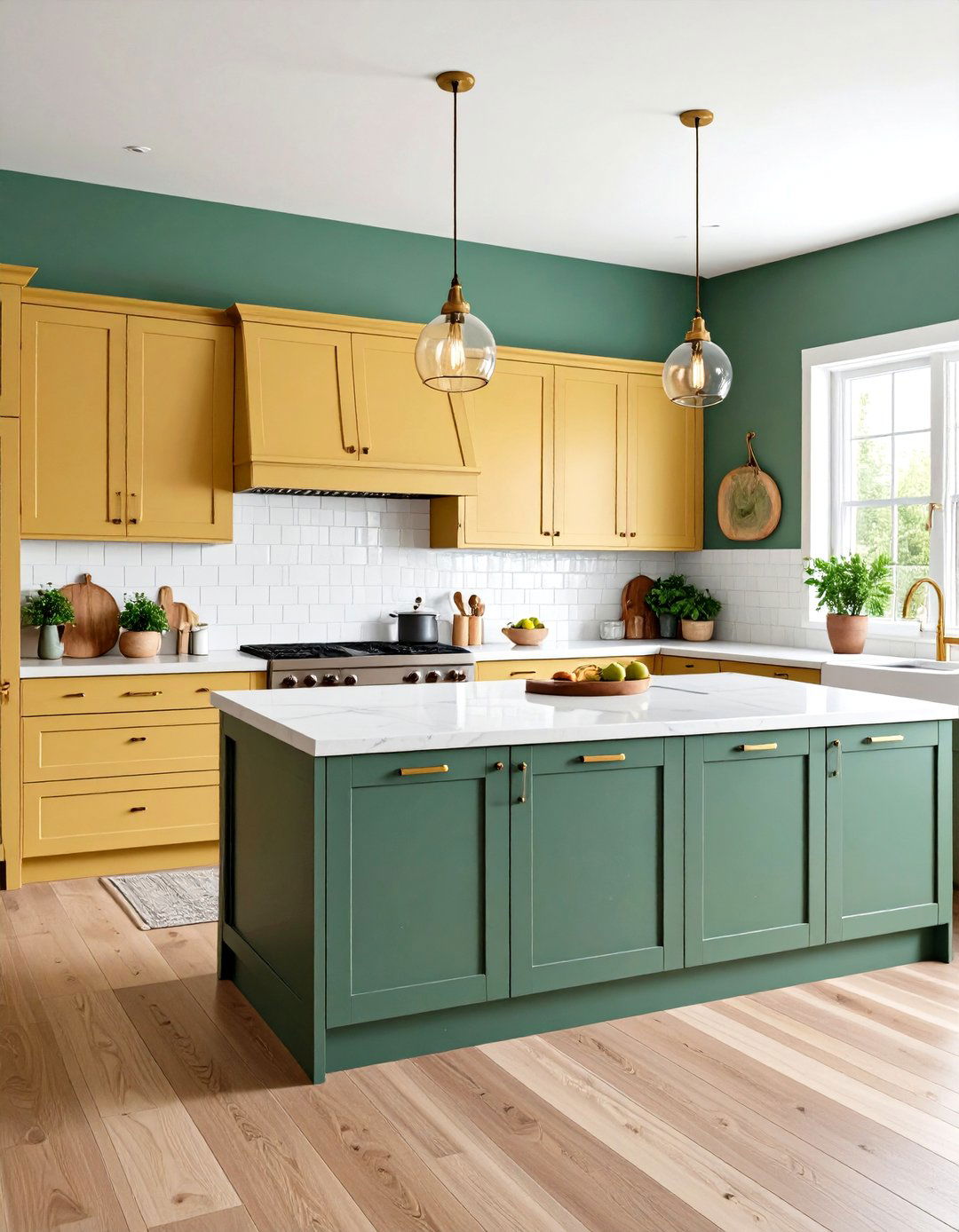 Eucalyptus Green Walls with Lemon Chiffon Cabinets - 24 Green and Yellow Kitchen Ideas
